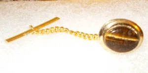Vintage NOS Men's Tiger Eye Tie Tack Gold Tone (CB42) - Picture 1 of 4