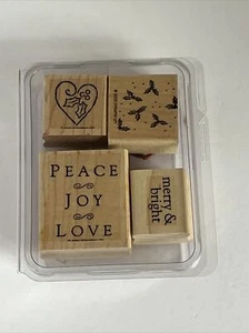 4 Piece Red Rubber Wood Mount Stamp Set Christmas (Mostly Stampin Up Brand) - Picture 1 of 2