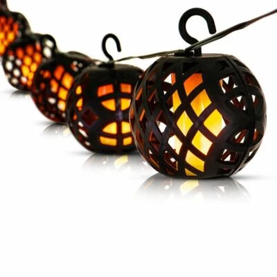 Solar LED Light Rattan Ball Flame Effect String Patio Outdoor Garden Lantern 8pc - Image 1 of 4