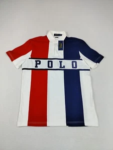 Polo Ralph Lauren Rugby Shirt Womens SP Red White Blue Colorblock Spell Out Polo - Picture 1 of 15