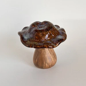 Whimsical Mushroom Orange Brown Glaze Top Ceramic Garden Pottery 5” Cottagecore - Picture 1 of 11
