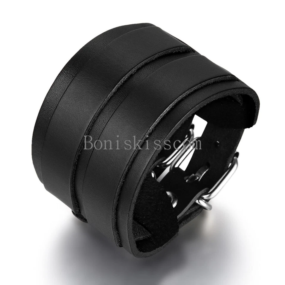 Men's Fashion Punk Wide Leather Belt Cuff Wrap Wristband Bracelet Adjustable - Image 1 of 1