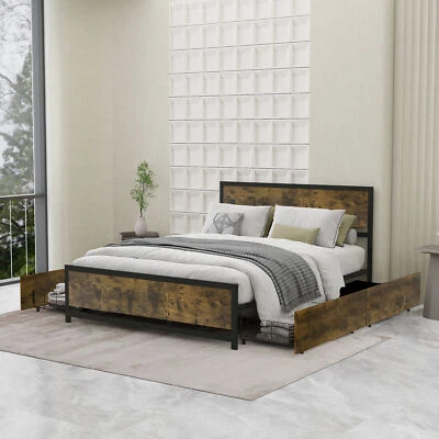 Cama plataforma metálica con cabecero y 4 cajones sin somier resorte sin ruido Foto 1 de 4