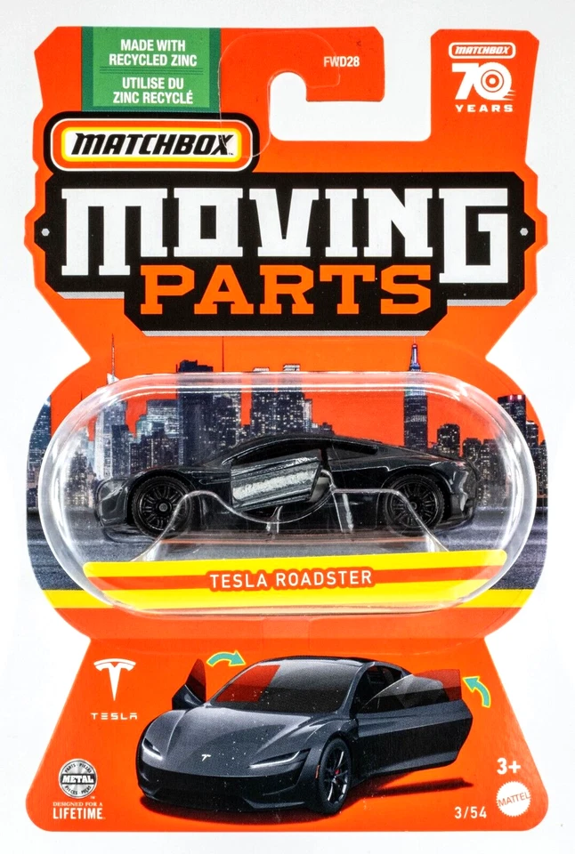 2023 Matchbox Moving Parts #3 Tesla Roadster OBSIDIAN BLACK METALLIC | FSC - Image 1 of 1