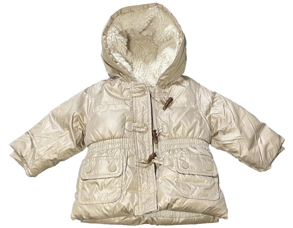 Baby Gap Golden Puff Jacket Fleece Lined Hooded Size 6-12 Months  - Image 1 of 4