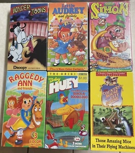 6 New Cartoon VHS Droopy Lil Audrey Simple Simon Raggedy Baby Huey Country Mouse - Picture 1 of 6