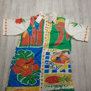 Worthier Jungle Bloom Linen Dress Button Up Tropical Resort Linen Size M/L NWT - Picture 1 of 12