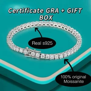 Original s925 Silver Moissanite Certified GRA Bracelet Full Real Test Bangle Lux - Picture 1 of 15