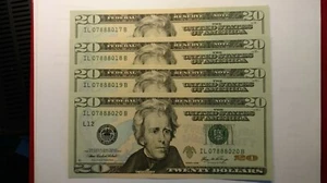 Series 2006 4 - $20.00 Federal Reserve Note Lucky Eights Consecutive Order crisp - Picture 1 of 4