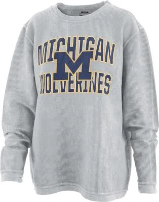 Women's Silver University of Michigan Wolverines Comfy Cord Pullover Sweatshirt - Image 1 of 3