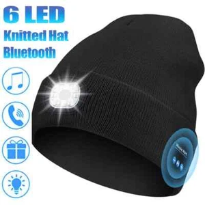 Bluetooth LED Beanie Hat with Music Speakers Mic Rechargeable Cap Head Lamp Gift - Picture 1 of 26