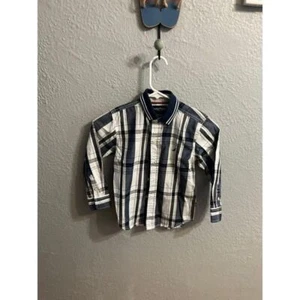 Boys blue white gray plaid button up longsleeve shirt size small 4 - Picture 1 of 6