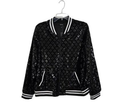 Torrid Womens Black Velour Sequin Bomber Jacket Full Zip Long Sleeve Size 2X NWT - Image 1 of 4