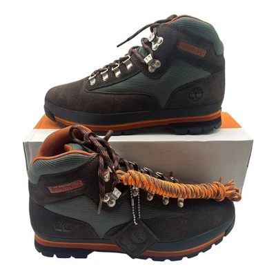 Timberland x AE Euro Hiker Boots Men Sz 12 Dark Brown Green Suede Mid Lace Ankle - Image 1 of 4