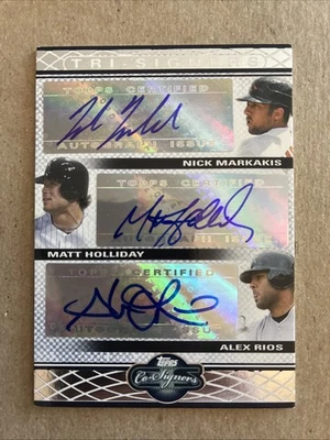 2008 Topps Co-Signers Tri-Signers Nick Markakis Matt Holliday Alex Rios Auto - Image 1 of 2