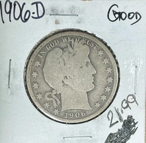 1906-D BARBER SILVER HALF DOLLAR ~ GOOD ~NICE COIN~ - Picture 1 of 2