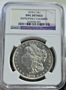 1878 S US Morgan Silver Dollar $1 NGC Unc Details Imp. Cleaned - Picture 1 of 2