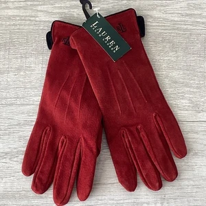 Neu mit Etikett Ralph Lauren rot schwarz Lederhandschuhe mit Logo-Stickerei XL - Bild 1 von 4