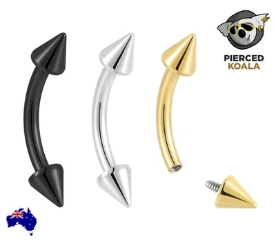 2Pcs Titanium Internally Threaded Arrow Spike Eyebrow Tragus Ear Curved Barbell - Image 1 of 4