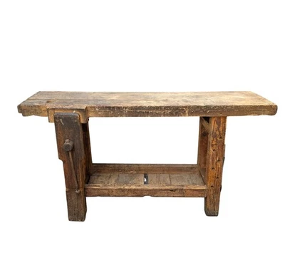 Établi rustique de menuisier avec étau début XXème - Photo 1/4