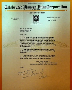 Celebrated Players Film Letterhead May 9 1922 Sun-Set Chester Prizmas - Picture 1 of 1
