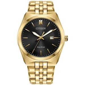 Citizen Eco-Drive Corso schwarzes Zifferblatt goldfarbene Herrenuhr BM7333-85E - Bild 1 von 3