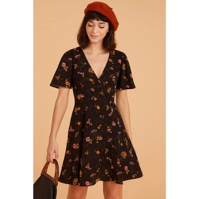 Modcloth Black Floral Wrap Midi Dress  Women's Size 8 - Image 1 of 4