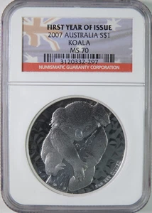2007 Australia Koala 1oz Silver $1 Coin First Year of Issue NGC MS70 - Picture 1 of 4