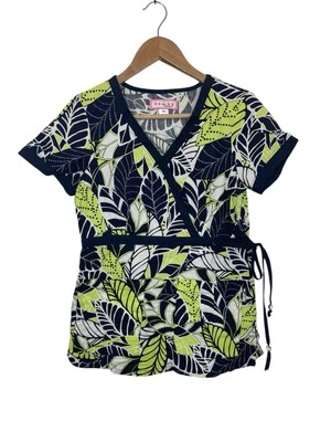 Koi Kathy Peterson Womens Kathryn Faux Wrap V Neck S/S Scrub Top Floral 115PR XS - Image 1 of 4