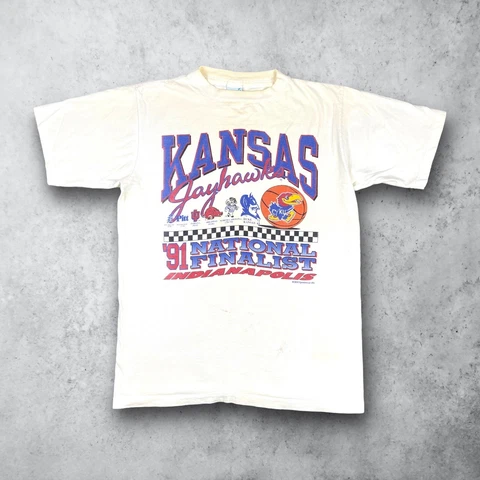 Vintage 1991 NCAA Kansas Jayhawks Finalist Basketball T-Shirt White Size Large Cover