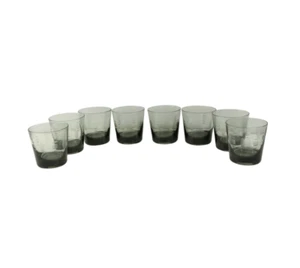 Vtg 70s Mid Century Modern MCM Set 8 Old Fashioned Drinking Glasses Smoke Gray - Picture 1 of 6