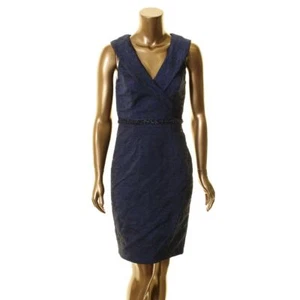 DECODE 1.8 NEW Women's Navy Embellished Crinkle Sheath Dress 6 TEDO - Picture 1 of 3