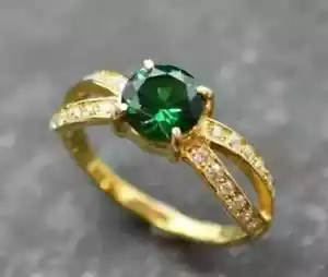 1.50 Ct Round Cut Lab-Created Emerald Women Wedding Ring 14k Yellow Gold Plated - Picture 1 of 3