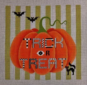 Needlepoint HandPainted JP Needlepoint Halloween Trick or Treat Pumpkin 10x10 - Picture 1 of 1