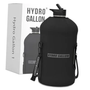 1 Gallon Water Bottle Jug with Insulated Sleeve and Straw Black Original - Picture 1 of 7