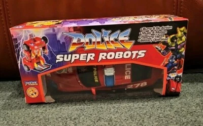 POLICE SUPER ROBOTS Transforming Car Toy, Flashing Lights Motion & Sound OBO - Image 1 of 3