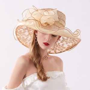 Mujeres Lentejuelas Organza Malla Sombrero Sol Verano Ala Ancha Fiesta Elegante Boda - Imagen 1 de 15