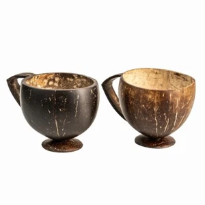 (2er Set) Natürliche Kokosnussschale Braun Teetasse 200ml für Saft und Heißgetränk Zuhause - Bild 1 von 9