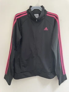 adidas Kids Girls 3-Stripes 100% Polyester Zip-Up Track Jacket Hot Pink Black 16 - Picture 1 of 5