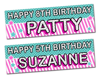 AMAZINGSTICKER personalised birthday banner stars girl kids pink doll children party decoration