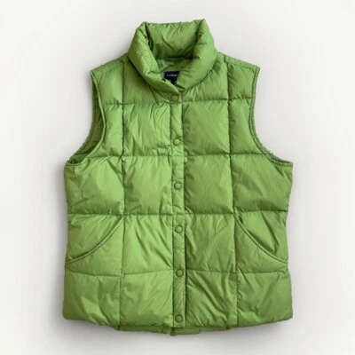Lands End Quilted Goose Down Puffer Vest Womens Size M Green Nylon Snap Up - Image 1 of 4
