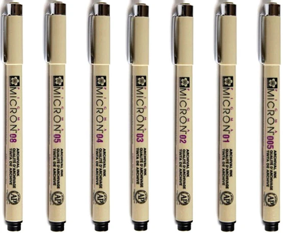 Set of 7 SAKURA Pigma Micron Pens Micro Pigment Ink Black Drawing Sketch Craft  - Image 1 of 1