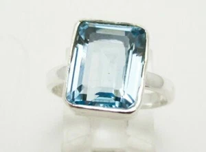 Estate Sterling Silver 925 2.5ct Natural Blue Topaz Ladies Solitaire Ring 4.3g - Picture 1 of 5