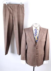 Vintage 1970s Brown Plaid 2 Piece Mens Suit Size 40 Reg USA - Picture 1 of 9