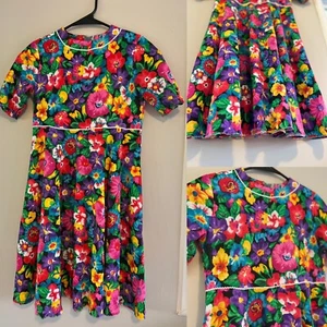 Vintage Dress Girls Size 8  Floral Garden Party Farm Cotton Handmade USA - Picture 1 of 12