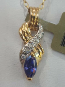 Colgante de diamantes y corte marquesa labcreado en tanzanita oro amarillo liso de 10 quilates - Imagen 1 de 12
