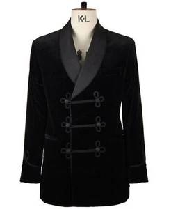 Chaqueta de Fumar de Terciopelo Negro para Hombre Anfitrión Usar Doble Pecho Chaquetas de Cena Abrigos - Imagen 1 de 2