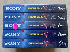 Sony VHS T-120 Standard Grade VHS Blank Tapes - 5 pack Brand New Sealed - Picture 1 of 6