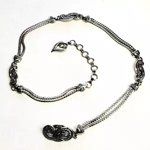 Silver Tone Belt Brighton? Heart Pendant Scroll Chain Links Women 30 - 32 waist - Picture 1 of 10