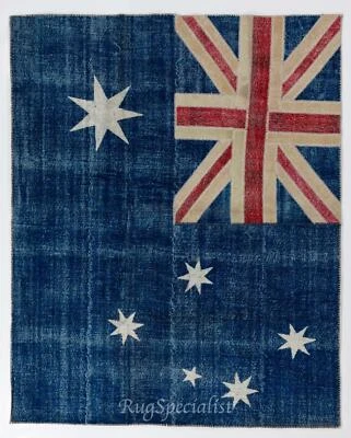 Australian Flag Design Patchwork Rug Made from Re-Dyed Vintage Carpets - Image 1 of 4